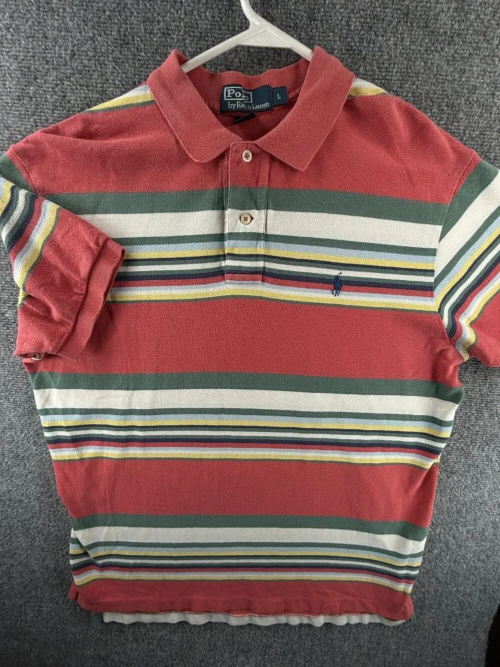 Polo Ralph Lauren Striped Polo Shirt Colorful Salmon Large Men Collared Pony